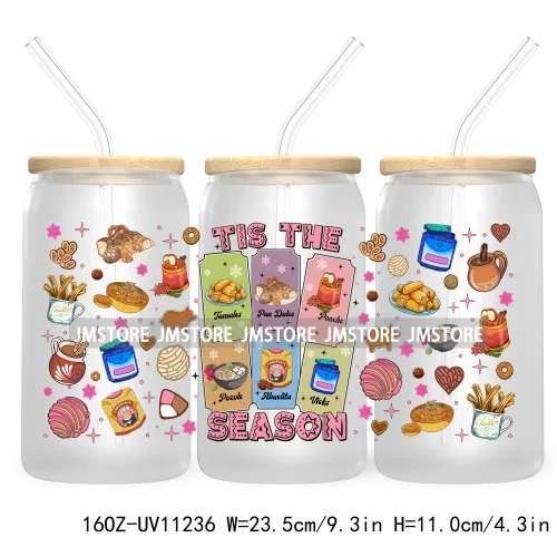 Mexican Gingerbread Christmas Pan Dulce UV DTF Cup Wrap For Libbey Glass Can Transfer Stickers Waterproof Labels Tis The Season