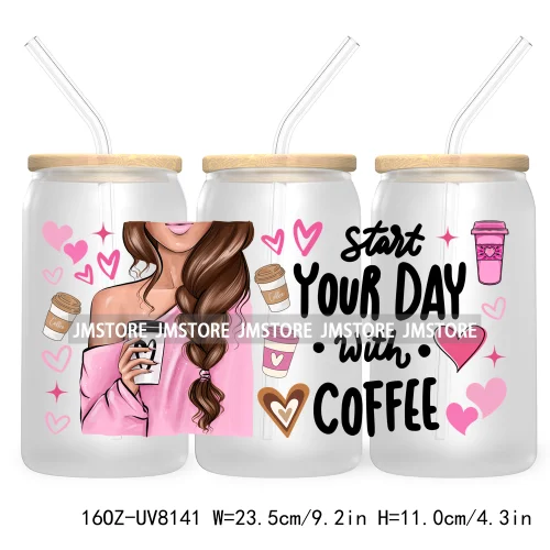 But First Coffee Fashion Lady 16OZ UV DTF Cup Wrap Transfers Stickers Custom Labels Durable Waterproof Logo For Libbey Glass Can