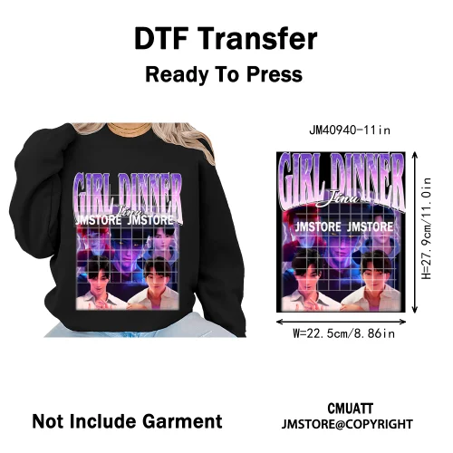Cartoon Girl Dinner Kpop Merch Idol Band Group Music Movie Iron on DTF Washable Transfers Stickers Ready to Press for Textile