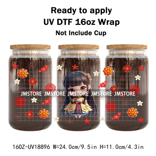 Baby Princess Cartoon Flowers Butterfly 16OZ UV DTF Cup Wraps Ready To Apply Waterproof Transfer Stickers For Libbey Glass Can