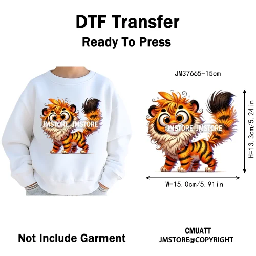 15cm 5.9in Kid Cute Silly Baby Pet Animal Iron On DTF Heat Transfer Sticker For Clothes Vinyl Thermal Washable T-Shirts Decals