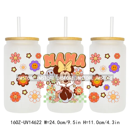 Coquette Mama Mini Cartoon Family 16OZ UV DTF Cup Wraps Ready To Apply Waterproof Transfer Stickers For Libbey Glass Can Tumbler