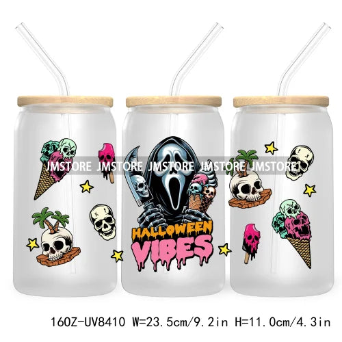 Killer Summer Vibes UV DTF Sticker For 16OZ Libbey Glass Cup Can Wrap Transfer Stickers Custom Labels DIY Logo Horror Halloween