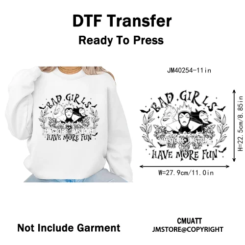 Waiting For Halloween Coquette Bad Girls Friends Wicty Logos Iron on DTF Washable Transfers Stickers Ready to Press for Clothing