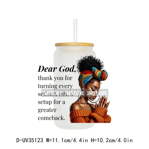 Christian Quotes Afro Pray Girl UV DTF Transfer Stickers Decals Ready To Apply Waterproof For 16OZ Libbey Glass Can Cups Tumbler
