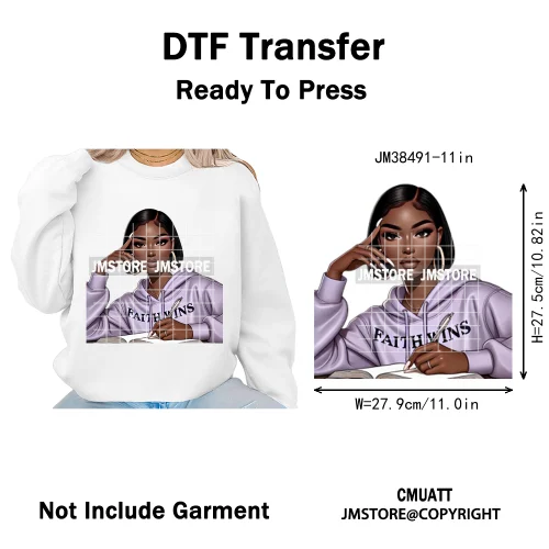 Motivational African Girls Melanin Queen Hope Faith Self Love Printing Iron on DTF Transfer Stickers Ready to Press for Clothing
