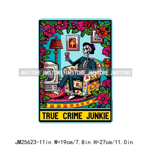 Funny True Crime Junkie Reader Teacher Drunk Housewife Queen Tarot Card DTF Iron On Transfer Stickers Ready To Press For Clothes