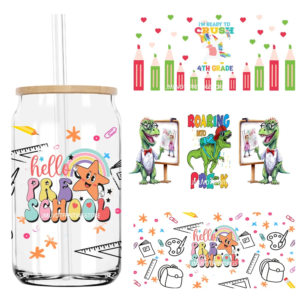 Back To School Grade Kindergarten 16OZ UV DTF Cup Wrap Transfers Stickers Custom Labels DIY Waterproof Logo For Libbey Glass Can