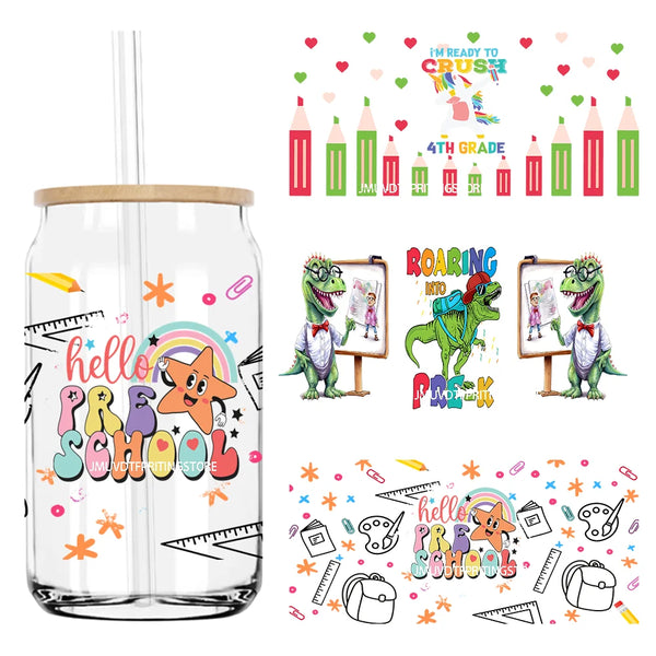 Back To School Grade Kindergarten 16OZ UV DTF Cup Wrap Transfers Stickers Custom Labels DIY Waterproof Logo For Libbey Glass Can