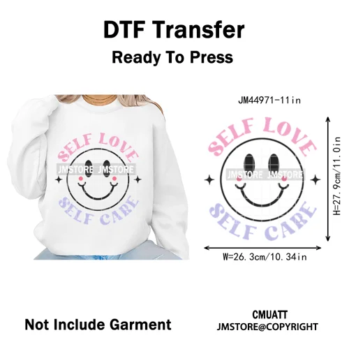 Self Love Club Mental Health Quotes Positive Inspirational Iron on Washable DTF Transfers Stickers Ready to Press for Clothing