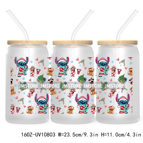 Cartoon Christmas Kids Friends 16OZ UV DTF Cup Wrap Waterproof Transfer Stickers For Libbey Glass Can Candy Cane Merry Christmas