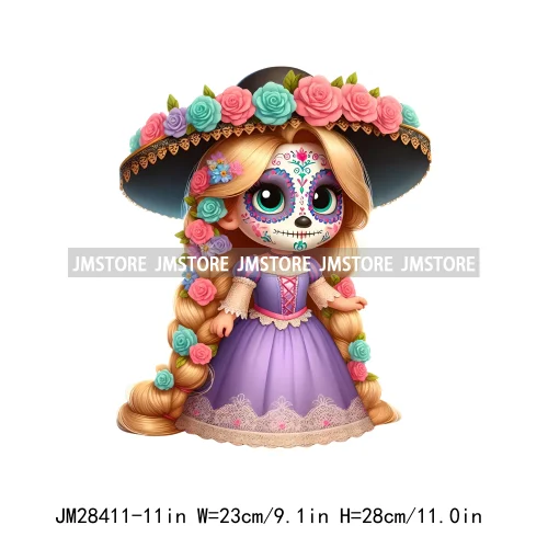 Washable Day Of The Dead La Catrina Dolls Designs Cartoon Princess Hispanic Girly Iron On DTF Transfers Stickers For Hoodies