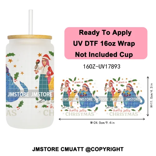 Merry Christmas Kpop Movie Character Anime Girl UV DTF Stickers Ready To Apply Cup Wrap High Quality For 16OZ Libbey Can Glass