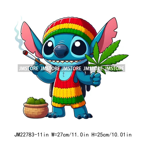 Iron On Weed 420 Marijuana Plant Cartoon Smoking Animal DTF Transfers Stickers Ready To Press For Clothes