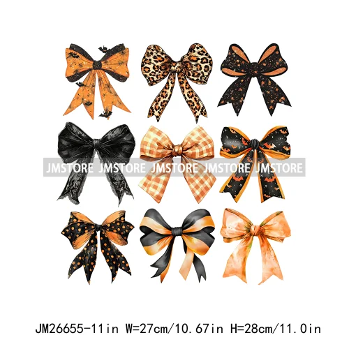 New Halloween Skeleton Ghost Coquette Bow Witch Hats Pumpkin Designs DTF Iron On Transfers Stickers Ready To Press For Hoodies