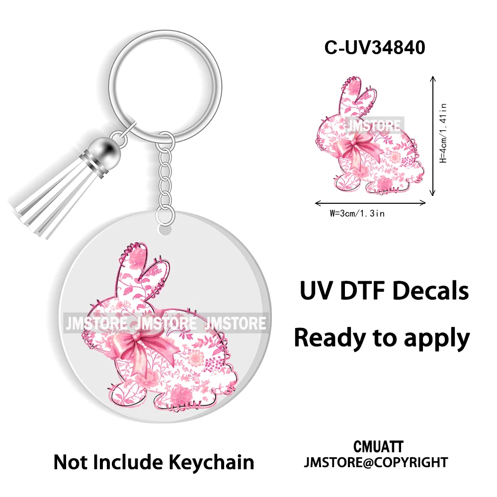 Happy Easter School Teacher Life Retro Coquette Easter Bunny WaterProof UV DTF Sticker For Round Circle Acrylic Keychain Keyring