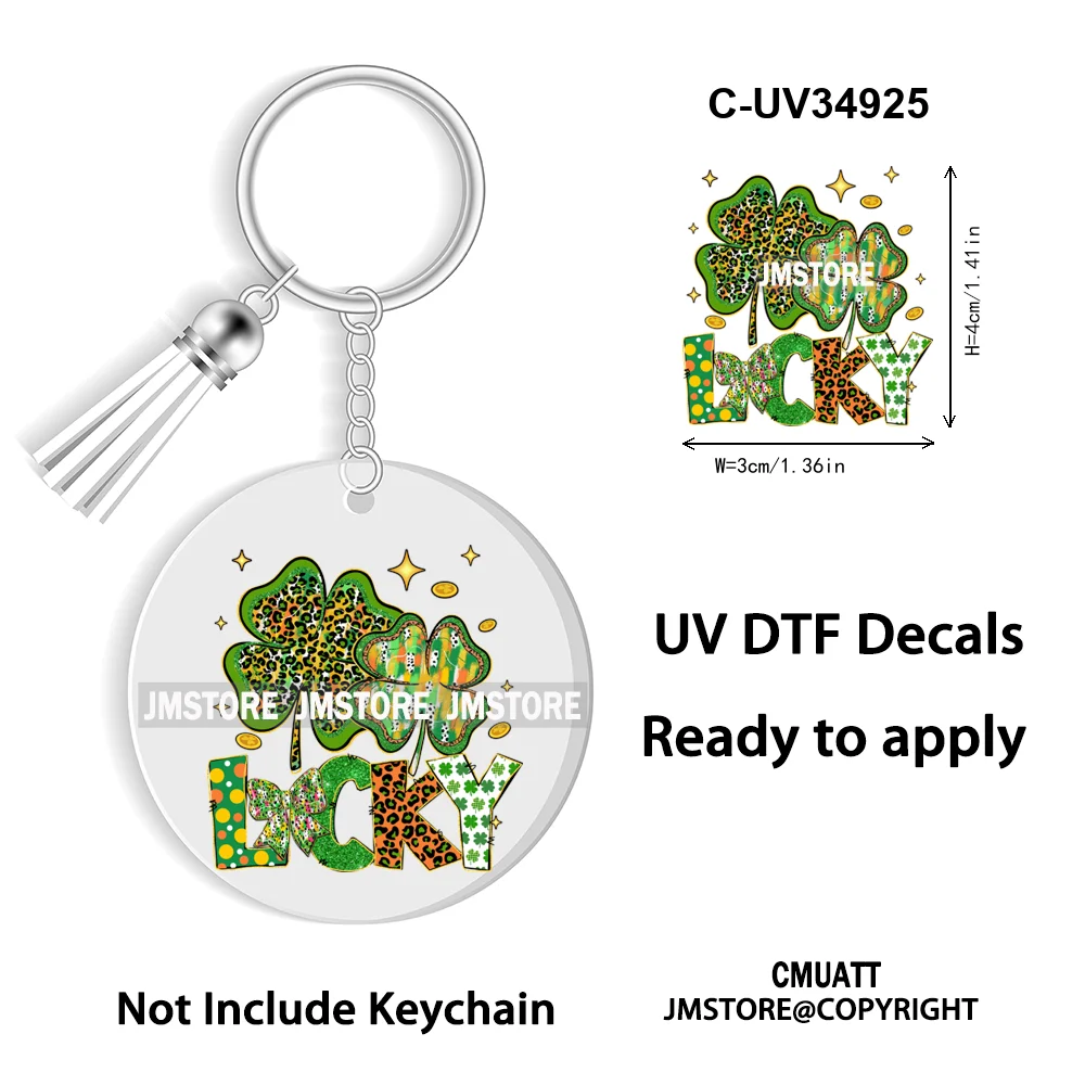 Sparkly Faux Sequin St Patricks Day Coquette Glitter Lucky Charm WaterProof UV DTF Sticker For Round Circle Keychain Keyring