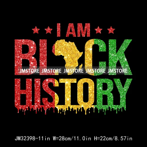 Big Black History Energy Proud Afro Woman Juneteenth Fist Breaking Chains Iron On DTF Heat Press Transfers Stickers For T-shirts