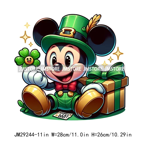 Cute Cartoon Character St Patrick's Irish Day Shamrock Lucky Vibes Iron On DTF Transfers Stickers Ready To Press For Hoodies