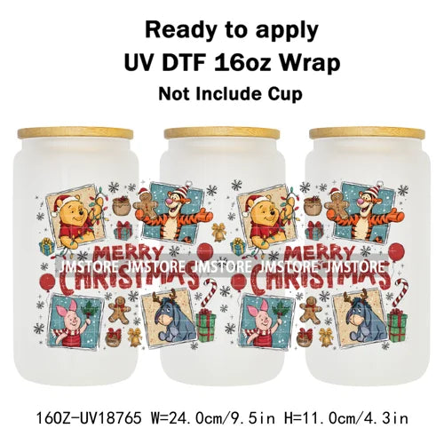 Christmas Crew Cartoon Characters Gingerbread UV DTF Stickers Ready To Apply Cup Wrap Custom Logo DIY Craft For Libbey Can Glass