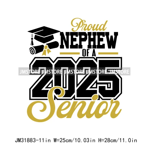 High School Graduation Proud Mom Of Senior 2025 Letters Iron On DTF Heat Transfers Stickers Ready To Press For T-shirts Bags