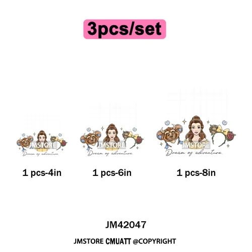 Retro Cartoon Magical Princess Girly Bow Mouse Ears Headbands Iron on DTF Washable Transfers Stickers Ready to Press for Hoodies