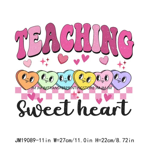 Retro Distressed Loved Teacher Mama Valentine Teaching Sweetheart DTF Heat Transfer Stickers Printing Ready To Press For Clothes