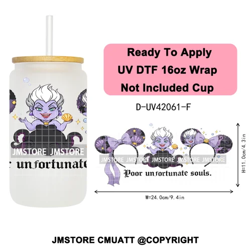 Mouse Halloween Villain Girly Cartoon Princess 16OZ UV DTF Cup Wraps Ready To Apply Transfer Stickers For Libbey Glass Can Mugs