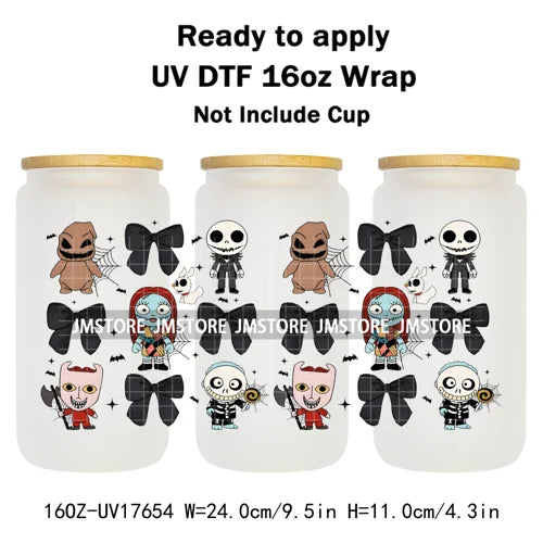 Coquette Bow Movie Eyes Cartoon Character 16OZ UV DTF Cup Wraps Ready To Apply Waterproof Transfer Stickers For Libbey Glass Can