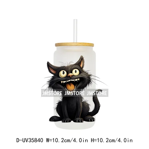 Cute Black Cats Halloween UV Sticker Decals For Libbey Cold Cups Mugs Tumbler Transfer Stickers Waterproof High Quality Prints
