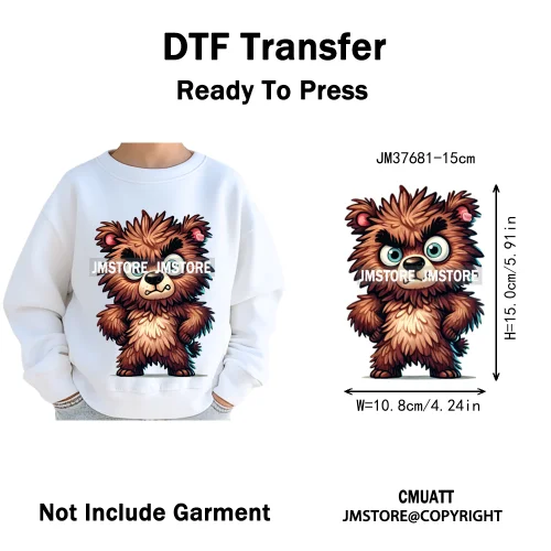 15cm 5.9in Kid Cute Silly Baby Pet Animal Iron On DTF Heat Transfer Sticker For Clothes Vinyl Thermal Washable T-Shirts Decals