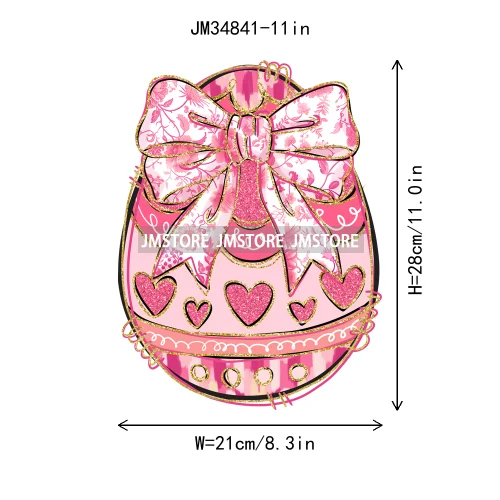 Floral Pink Toile Chinoiserie Coquette Bunny Spring Easter Iron On DTF Heat Transfers Stickers Ready To Press For T-shirts Bags