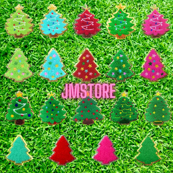 Colorful Star Lights Christmas Tree Sweet Xmas Holiday Glitter Applique Iron on Embroidered Chenille Patches for Hoodies Hats