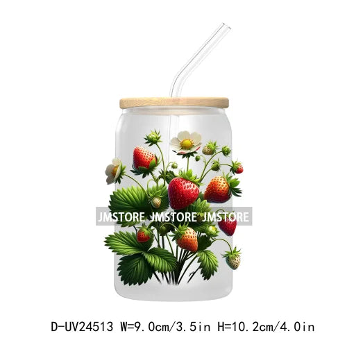 Wild Floral Strawberry With Leaves Fruit UV DTF Transfers Stickers Decals For Libbey Cold Cups Mugs Tumbler Waterproof DIY Craft