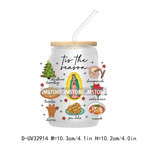 Feliz Navidad Gingerbread Mexican Christmas UV DTF Transfer Stickers Decals For Libbey Cold Cup Mug Tumbler Pan Dulce Pantasmas