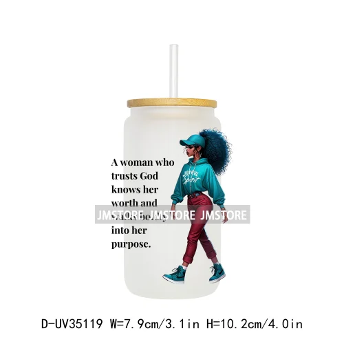 Christian Quotes Afro Pray Girl UV DTF Transfer Stickers Decals Ready To Apply Waterproof For 16OZ Libbey Glass Can Cups Tumbler