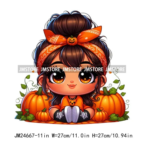 Funny Headband Hispanic Cute Latina Baby Girls Halloween Pumpkin Designs Iron On DTF Heat Press Transfer Stickers For Shirt Bags