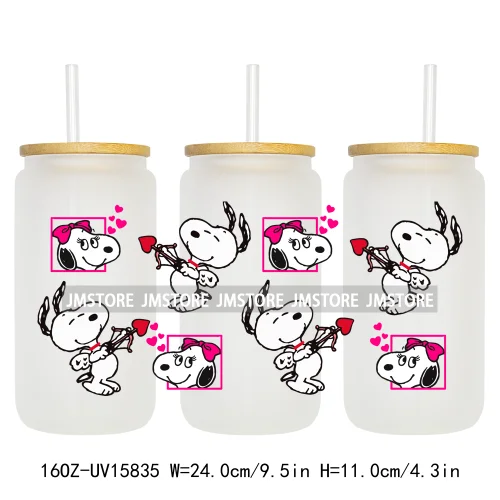 Cartoon Dog Valentine's Day UV DTF Stickers Ready to Transfer Cup Wrap Custom Labels DIY Craft For Libbey Glass Can Mug Tumbler