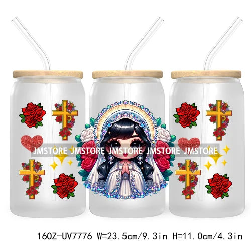 Beautiful Chicana Latina Woman Rose 16OZ UV DTF Cup Wrap Transfers Stickers For Libbey Glass Can Cups Tumbler Waterproof Craft