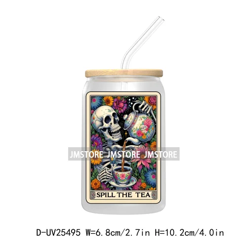 The Smoker Skeleton Tarot Card UV DTF Transfer Stickers Decals For Libbey Cold Cups Mugs Tumbler Custom Logo Labels Sugar Skull