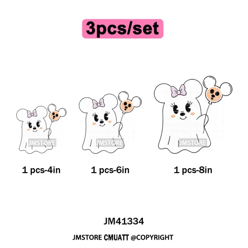 Trick or Treat Down Main Stree Cartoon Coquette Ghost Boo Halloween Iron on DTF Transfers Stickers Ready to Press for T-shirts