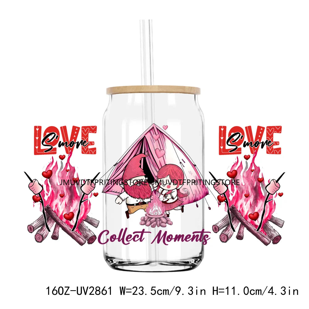 Camping Is My Valentine UV DTF Sticker For 16OZ Libbey Glass Cup Can Wrap Transfer Sticker Custom DIY Logo Love Camp Coffee