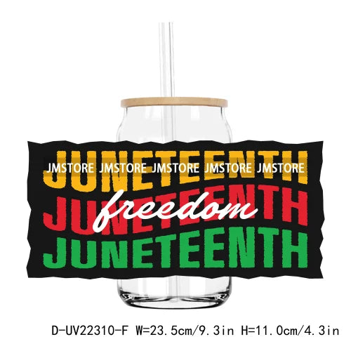 Celebrate 1865 Juneteenth Freedom UV DTF Sticker For 16OZ Libbey Glass Cup Can Wrap Transfer Stickers Custom Labels DIY Logo