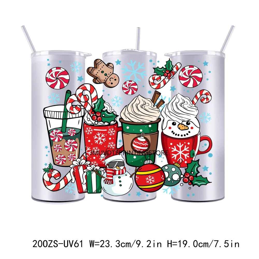 Merry Christmas 20OZ UV DTF Tumbler Straight Wrap Transfers Stickers Custom Labels DIY Durable Waterproof Logo