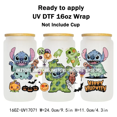 Happy Halloween Cartoon Killers Spooky Season UV DTF Wraps Transfer Sticker Selfadhesive Waterproof For 16OZ Libbey Glass Can