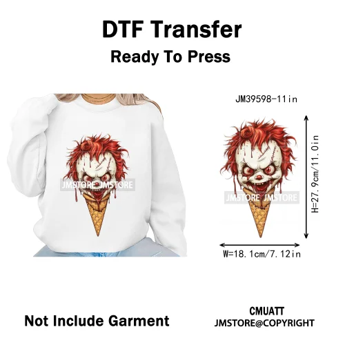 Scary Halloween Popsicles Horror Movie Killers Character Iron on DTF Washable Transfers Stickers Ready to Press for Textile Bags