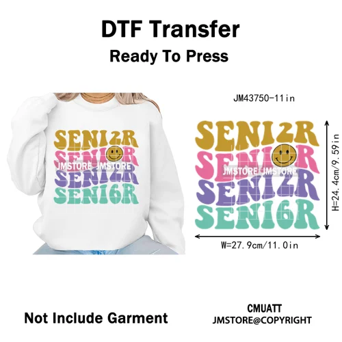 High School Senior Year Class of 2026 My First Last Day Iron on Washable DTF Heat Transfers Stickers Ready to Press for Hoodies