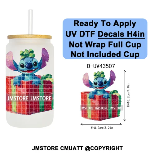 Winter Cartoon Christmas Holiday UV DTF Transfer Stickers Decals Ready To Apply Good Quality Logo For Libbey Cold Cup Mug Bottle