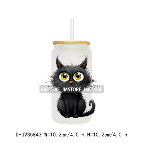 Cute Black Cats Halloween UV Sticker Decals For Libbey Cold Cups Mugs Tumbler Transfer Stickers Waterproof High Quality Prints