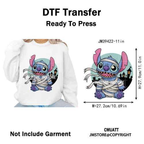 Spooky Vibes Horror Trick Or Treat Cartoon Animal Pumpkin Bats Iron on DTF Washable Transfers Sticker Ready to Press for Hoodies